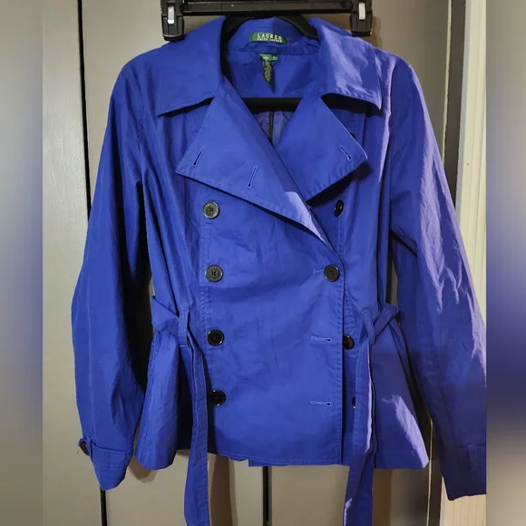 Lauren Ralph Lauren Blue Double Breasted Belted Jacket - Picture 1 of 3